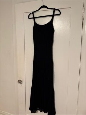 Aqua Black Ribbed Maxi Dress with Spaghetti Straps